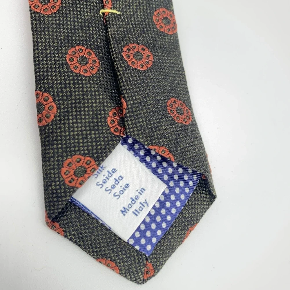 Eton Tie Mens One Size Green Orange Floral‎ Silk Classic Necktie Italy Made NWT